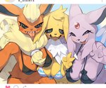 anthro bikini biped blush breasts cleavage clothed clothing eeveelution espeon female female_anthro flareon floppy_ears forehead_gem front_view fur gem generation_1_pokemon generation_2_pokemon group hi_res jolteon kame_3 letterbox looking_at_viewer neck_tuft nintendo open_mouth pink_body pink_fur pokemon pokemon_(species) red_body red_fur selfie spiral_eyes swimwear tan_body tan_fur teeth tongue tongue_out tuft white_body white_fur yellow_body yellow_fur