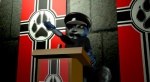 anthro blue_body blue_fur blue_hair clothing female footprint fur hair lectern nazi nazi_flag nazi_salute nazifur nazifur_flag pawprint solo tail uniform white_body white_fur darkstory_(artist) nintendo star_fox krystal_(charleyfox) krystal_(star_fox) canid canine fox mammal 3d_(artwork) digital_media_(artwork)