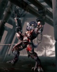 anthro armor blood blue_hair bodily_fluids body_armor chain cuisse epic_games eyewear gears_of_war glasses gun hair holding_gun holding_object holding_ranged_weapon holding_weapon hyena lancer_(gears_of_war) lol_comments male mammal microsoft misplaced_spigot preyfar ranged_weapon solo spotted_hyena stairs standing vambrace weapon xbox_game_studios