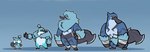 ambiguous_gender anthro beak blue_body blue_fur evolutionary_family female fur group male tail gharug nintendo pokemon pokemon_reloaded labrigrim ornigrim ornitaro pokemon_(species)