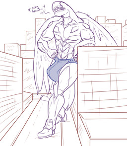 abs anthro balls big_balls big_bulge big_penis bulge city cityscape clothed clothing detailed_bulge flexing genitals huge_balls huge_bulge huge_penis macro male muscular pecs penis presenting revealing_outfit seductive skimpy solo speedo swimwear teasing tight_bulges tight_clothing tight_underwear underwear wings conditional_dnp samagthrav2 neon_genesis_evangelion mass_production_eva absurd_res hi_res