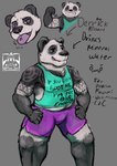 anthro arm_tattoo athletic_wear blep blush bottomwear clothing expressions flexing flexing_bicep flexing_muscles forearm_muscles gym_bottomwear gym_shorts male musclegut muscular muscular_male piercing shirt shorts tank_top tattoo text tongue tongue_out tongue_piercing topwear tribal tribal_tattoo malle_yeno bear giant_panda mammal digital_drawing_(artwork) digital_media_(artwork) english_text expression_sheet