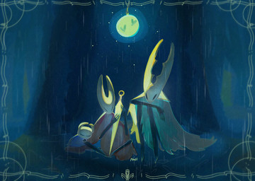 2_horns 5_fingers ambiguous_gender biped black_body black_eyes blue_cloak blue_clothing cloak clothed clothing empty_eyes eyes_closed fingers group holding_melee_weapon holding_object holding_weapon horn lamp melee_weapon on_ground raining red_cloak red_clothing sitting sleeping trio weapon nacl hollow_knight_(franchise) team_cherry hollow_knight_(character) hornet_(hollow_knight) the_knight_(hollow_knight) arthropod vessel_(species) 2025 hi_res signature female_(lore) half_sister_(lore) sibling_(lore) sister_(lore)