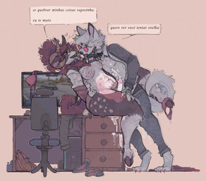 animal_genitalia animal_penis anthro areola between_legs between_thighs bite_mark bite_mark_on_breast bodily_fluids bra breasts brown_body brown_fur butt canine_genitalia canine_penis chair clothed clothed_sex clothing clothing_around_one_leg computer cum cum_inside curling_tail desk desktop dialogue discarded_bottomwear discarded_bra discarded_clothing discarded_footwear discarded_underwear drawer duo ear_piercing ear_ring ejaculation electronics erection eyewear fingers footwear fur furniture genital_fluids genitals glasses gynomorph hair hand_on_hip hand_on_leg hand_on_thigh hooves horn humanoid_genitalia humanoid_penis intersex intersex/male inverted_nipples kiss_mark knot knotting large_penetration male male_penetrating mostly_nude multicolored_body nipples obscured_penetration office_chair open_clothing open_mouth open_shirt open_topwear panties panties_around_one_leg panties_down partially_clothed penetration penile penile_penetration penis piercing pink_areola pink_nipples pubes red_body red_fur ring_piercing sex shirt shoes simple_background sitting sitting_on_desk smile stretch_marks table tail tattoo text thick_thighs tinted_glasses topwear underwear underwear_around_one_leg underwear_down wearing_glasses white_body white_penis wool_(fur) wool_hair x-ray_view snowfoxy66 gaijin_entertainment war_thunder snow(snowfoxy66) valleria(vellbell) bovid bovine canid canine canis caprine domestic_sheep fox jacob_sheep mammal sheep digital_media_(artwork) hi_res portuguese_text translation_check translation_request
