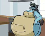 anthro apron belly big_belly breasts clothing eyewear female glasses hand_on_belly obese obese_anthro obese_female overweight overweight_anthro overweight_female rumbling_stomach soft_vore solo struggling struggling_prey vore sound_warning the_hookaloof nintendo pokemon shelly_(shellydadewwy) dewott generation_5_pokemon pokemon_(species) animated digital_media_(artwork) long_playtime sound webm