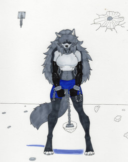 angry anthro athletic athletic_anthro athletic_female bound broken_chain chain chained cuff_(restraint) female restraints shackles solo dreadwolfclaw1990 sybil_mccready sybil_vaadia canid canine dire_wolf mammal prehistoric_species absurd_res hi_res
