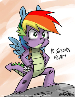 anthro blonde_hair blue_body blue_feathers blue_hair caption cosplay cutie_mark feathered_wings feathers green_eyes green_hair hair hands_on_hips male multicolored_hair orange_hair pose purple_body purple_hair purple_skin rainbow_hair red_hair simple_background solo tail tape text wings young young_anthro john_joseco friendship_is_magic hasbro my_little_pony mythology rainbow_dash_(mlp) spike_(mlp) dragon equid equine feathered_dragon feathered_scalie mammal mythological_creature mythological_equine mythological_scalie pegasus scalie english_text