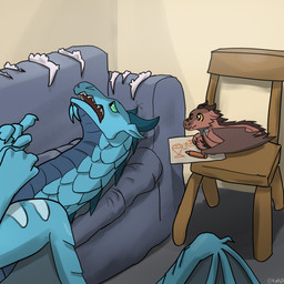 chair claws cotton crayon duo feral furniture male scales scratch_mark sofa teeth therapy young young_feral xyeh2o mythology wings_of_fire unnamed_skywing_dragonet_(xyeh2o) dragon mythological_creature mythological_scalie scalie seawing_(wof) skywing_(wof) 1:1 hi_res