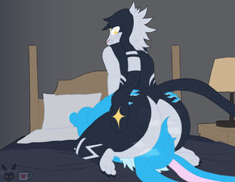 anthro bed bedroom big_butt bodily_fluids butt butt_grab duo facesitting floppy_ears fur fur_markings furniture hand_on_butt male male/male markings multicolored_body musk nude sitting sitting_on_another sweat sweaty_butt thick_thighs two_tone_body blackstarv ashen_(blackstarv) fan_character deity domestic_rabbit hybrid lagomorph leporid mammal oryctolagus rabbit hi_res