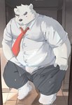 anthro biped bottomwear bulge clothing detailed_background kemono male necktie overweight overweight_male pants shirt solo topwear underwear tengzai05 bear mammal 2024 hi_res