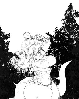 5_fingers anthro areola axe bandeau big_areola big_breasts big_tail bottomwear breasts claws clothed clothing curvy_figure exposed_breasts eyelashes female finger_claws fingers forest front_view hair hourglass_figure huge_areola huge_breasts huge_hips huge_thighs loincloth long_hair long_tail looking_at_viewer navel nipples outside plant ponytail pubes skimpy small_waist snout solo spiked_tail spikes spikes_(anatomy) tail tattoo thick_thighs tomahawk topwear tree tribal tribal_clothing tribal_tattoo voluptuous voluptuous_anthro voluptuous_female wide_hipped_anthro wide_hipped_female wide_hips sakamtosng goodbye_volcano_high ko_op_(game_developer) nick_(gvh) baryonyx dinosaur prehistoric_species reptile saurischian scalie spinosaurid theropod 2026 absurd_res hi_res monochrome