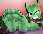 5_toes anthro barefoot feet female foot_focus fur green_body green_fur humanoid_feet looking_at_viewer plantigrade soles solo toes dipseli324 freedom_planet galaxytrail carol_tea felid feline felis mammal wildcat 2022 absurd_res digital_media_(artwork) hi_res