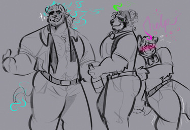 anthro barazoku belt blush bodily_fluids bottomwear clothed clothed_anthro clothed_male clothing drunk eyewear fully_clothed fully_clothed_anthro fully_clothed_male glasses grey_background grin group hair holding_beer jacket male male_anthro pants simple_background smile sparkles substance_intoxication sweat teeth text topwear trio melaisen alvin_(melaisen) bau_(melaisen) bernard_(melaisen) akita bear canid canine canis domestic_dog felid giant_panda mammal pantherine spitz 2023 absurd_res digital_drawing_(artwork) digital_media_(artwork) english_description english_text hi_res partially_colored portrait three-quarter_portrait