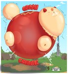 air_from_nose air_inflation air_puff close_to_bursting creaking grass groaning hyper hyper_inflation implied_popping inflation motion_lines plant red_body shadow sky skyscape speech_bubble spherical_inflation text tenebrex18 palworld pocketpair percy_(tenebrex18) bovid bovine cattle kingpaca mammal pal_(species) 2024 absurd_res english_text hi_res