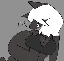 all_fours anthro big_breasts big_butt bra breasts butt cleavage clothed clothing female front_view fur grey_background grey_body grey_ears grey_fur hair hair_over_eyes sharp_teeth simple_background smile solo sports_bra teeth thick_thighs underwear white_hair xarop77 sheep_(xarop77) canid canine canis mammal wolf 2025 digital_drawing_(artwork) digital_media_(artwork) english_description hi_res portrait