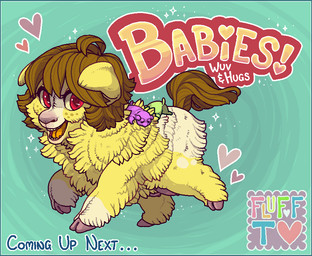 ambiguous_feral ambiguous_gender brown_hair brown_tail carrying_another female female_feral feral freckled_face freckles green_body group hair happy heart_symbol hooves looking_at_viewer monotone_body multicolored_body neonate nipples open_mouth purple_body purple_hooves quadruped red_eyes side_view simple_background size_difference sleeping smile tail teal_background teats teeth text trio walking yellow_body young young_ambiguous young_feral bugbox fluffy_pony fluffy_pony_(species) mammal cel_shading digital_media_(artwork) english_description english_text shaded