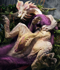 animal_genitalia anus arm_tuft big_penis blue_eyes chest_tuft claws cloaca cloacal_penis curved_penis detailed_background erection feet feral fern fin finger_claws flower fluffy fluffy_chest fluffy_tail fur genitals grass hair lying male male_feral multicolored_body multicolored_penis multicolored_scales on_back on_ground open_mouth outside penis pink_body pink_penis pink_scales plant presenting presenting_penis pupils purple_body purple_fur purple_hair rainbow scales sharp_teeth slit_pupils solo spread_legs spreading tail tapering_penis teeth toe_claws tongue tuft vertical_cloaca waterfall white_body white_scales yellow_penis ivorylagiacrus capcom monster_hunter leviathan_(mh) mizutsune scalie 2024 3d_(artwork) absurd_res digital_media_(artwork) hi_res