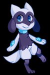 alternate_color anthro biped black_body blue_eyes chest_tuft closed_smile eyelashes female fur mouth_closed paws pupils smile solo standing tail tuft white_body white_sclera flavia-elric nintendo pokemon generation_4_pokemon pokemon_(species) riolu 2017 alpha_channel digital_media_(artwork) hi_res