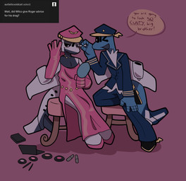 aircraft anthro black_sclera blue_body boeing_787 breeze_airways clothed clothing crossdressing_male dialogue dress duo femboy footwear gloves handwear hat headgear headwear machine makeup makeup_kit male male/male peaked_cap pilot_hat pilot_uniform pink_clothing pink_dress pink_footwear pink_gloves pink_handwear pink_shoes shoes sitting slit_dress text vehicle white_body wilco_(bunchasticks) wings bunchasticks boeing roger_(bunchasticks) aeromorph living_aircraft living_machine living_vehicle english_text hi_res