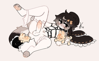 anthro balls bent_leg blush bottomless bottomless_male clothed clothing erection feet femboy fingers fur genitals hair harness looking_at_viewer looking_pleasured lying male male_anthro nude_male on_back panties pawpads penis presenting raised_leg smile solo spread_legs spreading tail three-quarter_view toes underwear white_body white_fur stylusknight rudy_(katsucoffee) lagomorph leporid mammal rabbit rodent 2025 digital_media_(artwork) english_description hi_res
