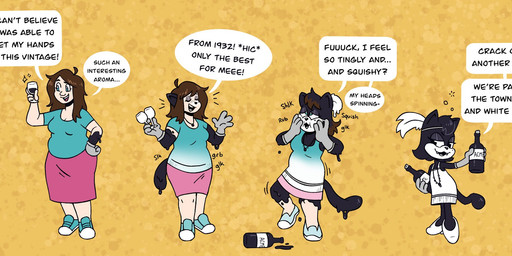 alternative_fashion anthro base_one_layout basic_sequence container cup dialogue drinking_glass drunk female flapper fleischer_style_toon four_frame_image four_frame_sequence glass glass_container glass_cup human_to_anthro ink jewelry linear_sequence necklace one_row_layout shrinking size_transformation slightly_chubby solo species_transformation substance_intoxication text toonification toony transformation transformation_sequence wine_glass dragoozee domestic_cat felid feline felis human inkblot mammal english_text hi_res sequence