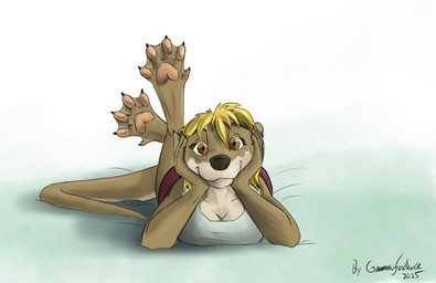 4_toes anthro arm_support barefoot black_claws black_eyebrows black_nose blonde_hair blue_clothing blue_shirt blue_tank_top blue_topwear bottomwear breasts brown_body brown_eyes brown_fur calves_up claws cleavage closed_smile clothed clothed_anthro clothed_female clothing countershade_face countershade_fur countershade_neck countershade_torso countershading dewclaw ear_piercing eyebrows eyelashes feet female female_anthro finger_claws fingers front_view fully_clothed fully_clothed_anthro fully_clothed_female fur hair hindpaw leaning_on_elbow looking_at_viewer lying medium_hair membrane_(anatomy) monotone_bottomwear monotone_clothing monotone_hair monotone_shirt monotone_shorts monotone_tank_top monotone_topwear mouth_closed multicolored_body multicolored_fur on_front pawpads paws piercing pupils red_bottomwear red_clothing red_shorts shirt shorts simple_background smile smiling_at_viewer solo spread_toes tan_pawpads tank_top the_pose toe_claws toes topwear two_tone_body two_tone_fur webbed_feet white_body white_countershading white_fur white_sclera gfoxlore levitica mammal mustelid otter 2025 absurd_res dated digital_media_(artwork) full-length_portrait hi_res portrait shaded signature