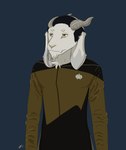 anthro badge clothing goatification_project_(claydon_delve) machine male solo uniform ssnowstalker data_(star_trek) android bovid caprine goat mammal robot absurd_res hi_res