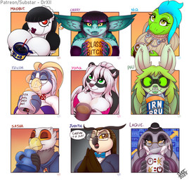 anthro beak beverage big_breasts bow_tie breasts clothed clothing container cup eyewear facial_piercing feathered_wings feathers female fur glasses goggles green_body green_skin hair holding_object huge_breasts humanoid_pointy_ears looking_at_viewer machine maid_uniform non-mammal_breasts nose_piercing not_furry open_mouth piercing pointy_ears ring_piercing shortstack simple_background smile solo steam text uniform white_body wings drxii cherry_bakewell_(drxii) frieda_locke judith_poluxy laque_(foo) maidbot_(drxii) niq_(tres) phu_(foo) tryst_(drxii) accipitriform avian bird goblin humanoid kobold lizard mammal oscine owl passerine penguin reptile robin_(bird) robot scalie secretary_bird digital_media_(artwork) english_text hi_res url