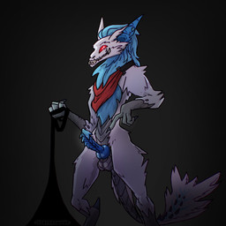 3_fingers abstract_background anthro anthrofied balls beckoning blue_body blue_fur blue_markings blue_penis cheek_tuft dominant dominant_male erection facial_tuft fingers flared_penis fluffy_body fluffy_hips fluffy_shoulders fur genitals gesture glistening glistening_eyes glistening_genitalia glistening_knot glistening_penis glowing glowing_eyes grey_body grey_scales hand_gesture holding_leash holding_object hole_in_ear knot knotted_penis leash leashed_viewer long_ears long_tail male mane markings mostly_nude neck_tuft no_irises no_pupils partially_scaly penis pointing pointing_at_penis pointy_ears presenting presenting_knot presenting_penis prick_ears red_eyes ridged_knotted_penis ridged_penis scaled_penis scales scarf scarf_only simple_background slim smile solo spiked_glans spiked_tail spikes spikes_(anatomy) standing striped_markings striped_tail stripes suggestive tail tail_markings tail_tuft teeth thin_tail three-quarter_view toony tuft unusual_anatomy unusual_tail white_body white_fur internetwoof 2k_games borderlands hermes_(borderlands) unknown_species chromatic_aberration digital_drawing_(artwork) digital_media_(artwork) hi_res portrait shaded three-quarter_portrait