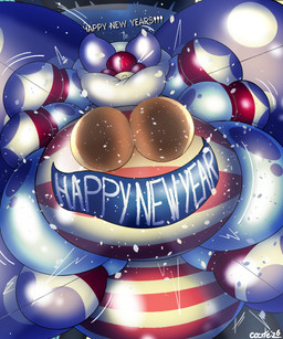 anthro big_breasts black_sclera breasts city cityscape close_to_bursting dialogue ellipsis female holidays huge_breasts implied_popping inflation motion_lines night solo text castesystem new_year new_year_2026 arthropod insect lepidopteran moth 2025 5:6 absurd_res artist_name english_text hi_res