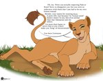 4_toes brown_body brown_fur brown_nose brown_pawpads brown_tail_tuft claws confident_female digitigrade dirt fangs feet female feral feral_temptation fur grass green_eyes green_pupils lying lying_on_ground on_front on_ground pawpads plant pupils smile solo tail tail_tuft talking_to_viewer teeth toes tuft white_claws yellow_sclera marcushunter disney the_lion_king the_succubus_hunt fan_character felid lion mammal pantherine hi_res story story_in_description