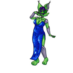 anthro blue_clothing blue_dress blush clothing dress female fur green_body green_fur machine solo sparkles sparkling_clothing sparkling_dress wallkisser protogen 1:1
