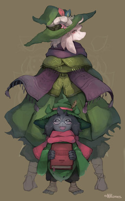 anthro book clothing duo eyewear flower glasses hat headgear headwear long_ears male plant scarf simple_background caribun deltarune undertale_(series) ralsei bovid caprine darkner goat mammal hi_res
