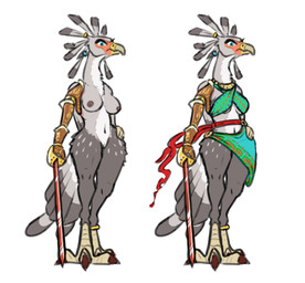 3_toes amputee anthro areola beak biped blue_eyes bottomwear breasts cane claws clothed clothed_anthro clothed_female clothing countershade_neck countershade_torso countershading disability feathers feet female female_anthro genitals grey_body grey_feathers looking_at_viewer medium_breasts nipples nude nude_anthro nude_female off/on pose prosthetic prosthetic_arm prosthetic_limb ribbon_belt simple_background solo standing tail talons tasteful_nudity three-quarter_view toes topwear vulva white_background wrap_skirt ncimpuu accipitriform avian bird secretary_bird digital_drawing_(artwork) digital_media_(artwork) flat_colors full-length_portrait multiple_images multiple_versions portrait