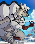 5_fingers anthro arm_wraps bottomwear breasts clothed clothed_anthro clothed_female clothing cosplay crossover_cosplay curvy_figure female fingers fur grey_body grey_fur hair hat headgear headwear leg_wraps pink_nose shorts solo voluptuous white_hair wraps sketchybug arc_system_works guilty_gear nintendo tears_of_the_kingdom the_legend_of_zelda mineru ramlethal_valentine mammal zonai 2025 4:5 crossover hi_res