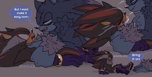 anthro bite blood blush blush_lines bodily_fluids duo fangs fur inviting lying_on_ground male male/male on_ground shoulder_bite speech_bubble sweat sweatdrop teasing teeth text shipslucia sega sonic_the_hedgehog_(series) sonic_unleashed shadow_the_hedgehog sonic_the_hedgehog sonic_the_werehog eulipotyphlan hedgehog mammal vampire werecreature wereeulipotyphlan werehog hi_res
