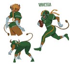 2_horns 5_fingers accessory all_fours american_football american_football_uniform anthro armwear ball big_butt biped black_eyebrows blonde_hair blush bottomwear braided_hair breasts brown_body brown_ears brown_fur brown_horn brown_nose brown_tail butt butt_focus cleats clenched_teeth closed_frown clothed clothed_anthro clothed_female clothing crop_top curved_horn elbow_gloves eyebrows female female_anthro fingers football_helmet footwear frown fur furgonomic_bottomwear furgonomic_headwear furgonomics gloves green_bottomwear green_clothing green_eyes green_footwear green_helmet green_pants green_shoes green_shorts gridiron_ball hair hair_over_eye handwear holding_ball holding_object horn horn_accessory horn_wraps humanoid_hands jersey long_hair looking_back medium_breasts midriff mouth_closed multicolored_bottomwear multicolored_clothing multicolored_helmet multicolored_shorts narrowed_eyes pants pigtails plantigrade running shirt shoes shorts simple_background snout socks solo sport sportswear standing tail tail_tuft tan_inner_ear teeth text topwear tuft twin_braids two_tone_bottomwear two_tone_clothing two_tone_pants two_tone_shorts white_background white_bottomwear white_clothing white_footwear white_gloves white_handwear white_helmet white_shorts white_socks wraps yellow_bottomwear yellow_clothing yellow_helmet yellow_pants amugea vanessa_(amugea) american_bison bison bovid bovine mammal 2025 absurd_res character_name hi_res multiple_images