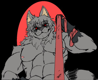 abs anthro biceps fur leash leash_pull leashed_viewer looking_at_viewer male muscular muscular_anthro muscular_male nipples nude simple_background smile solo butcher_pal adam_manchester canid canine canis hybrid mammal procyonid raccoon wolf 2022 digital_drawing_(artwork) digital_media_(artwork) half-length_portrait portrait
