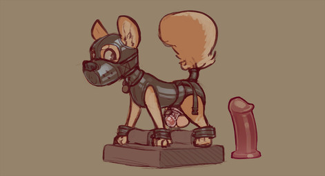 ankle_cuffs bdsm big_buttplug bondage bound chastity_cage chastity_device cuff_(restraint) dildo feral feral_bondage gag gagged latex lock male muzzle_(object) muzzled padlock restraints sex_toy shackles solo submissive submissive_male translucent translucent_chastity_cage vibrator wrist_cuffs skidoo canid canine canis domestic_dog mammal digital_media_(artwork) hi_res