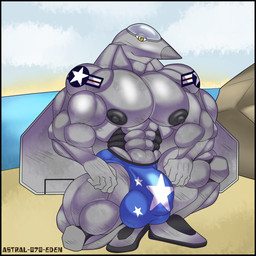 abs aircraft airplane anthro balls_outline barazoku beach big_bulge blue_clothing blue_thong blue_underwear bulge clothing crouching detailed_bulge genital_outline jet looking_at_viewer machine male muscular muscular_male nipples pecs penis_outline smile solo thong underwear united_states_of_america vehicle wings yellow_eyes astralgarden070 boeing f-22_raptor lockheed_martin united_states_air_force max_turbo_(domizoni) aeromorph humanoid living_aircraft living_machine living_vehicle 1:1 2023 digital_drawing_(artwork) digital_media_(artwork) hi_res