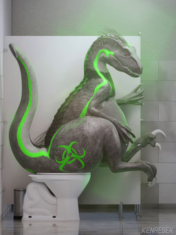 back_spikes bathroom biohazard_symbol biohazard_symbol_print broken_toilet butt claws colored_feces destruction feces feral floor green_body green_feces green_lines green_mouth green_nostrils green_skin green_tongue grey_body grey_skin hazard_symbol inflated_belly porcelain public_restroom radioactive_waste red_eyes restroom_stall sharp_teeth spikes spikes_(anatomy) symbol tail teeth tile tile_floor toe_claws toilet toilet_lid toilet_use tongue trash_can unusual_feces white_claws kenresek jurassic_park jurassic_world universal_studios jack_(zorojack) dinosaur indoraptor prehistoric_species reptile saurischian scalie theropod 3:4 3d_(artwork) 3d_animation animated digital_media_(artwork) short_playtime sound video