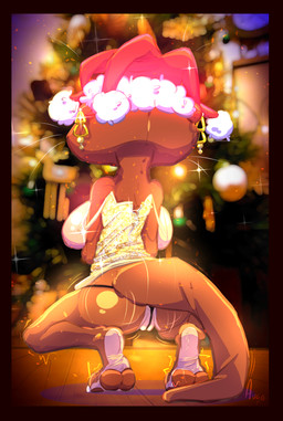 anthro anus barely_visible_anus big_breasts black_border black_clothing black_panties black_underwear border bottomwear breasts brown_body brown_fur butt christmas_clothing christmas_headwear clothed clothing clothing_lift dress ear_piercing ear_ring exposed_breasts feet female folded_clothing fur genitals glistening glistening_body gold_dress hat headgear headwear holidays humanoid_genitalia jewelry kneeling looking_at_viewer messy_clothing motion_lines off_shoulder panties piercing raised_clothing raised_dress rear_view ring_piercing seductive simple_background skirt skirt_lift solo sparkles tail twerking underwear whiskers auga christmas disney zootopia mrs._otterton lontra mammal mustelid north_american_river_otter otter river_otter 2025 absurd_res hi_res