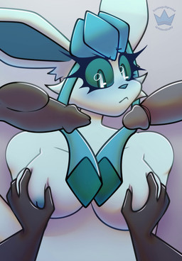 animal_genitalia animal_penis anthro big_breasts blue_sclera blush bodily_fluids breast_grab breasts canine_genitalia canine_penis circumcised disembodied_penis ear_twitch ejaculation female foursome genital_fluids genitals group group_sex hand_on_breast hands-free humanoid_genitalia humanoid_penis knot knotted_penis logo looking_around male nipples penis precum precum_on_face sex white_body white_eyes i69himdaily nintendo pokemon canid canine eeveelution generation_4_pokemon glaceon mammal pokemon_(species) animated artist_logo hi_res high_framerate no_sound short_playtime video