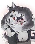 anthro anthro_on_anthro areola barazoku belly biceps big_muscles blep blush body_hair bottomwear chest_hair chokehold claws clothed clothing duo eyebrows face_squish flexing flexing_bicep fur gesture hand_gesture hand_holding hand_on_arm huge_muscles looking_at_viewer male male/male manly musclegut muscular muscular_anthro muscular_male navel nipples pants pecs simple_background size_difference smile squish standing thick_arms tongue tongue_out topless topless_anthro topless_male tuft v_sign vein white_background nastybearz canid canine canis domestic_dog husky mammal nordic_sled_dog spitz wolf 2025 4:5 absurd_res hi_res signature