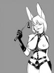 anthro breasts female grey_background looking_at_viewer nipples simple_background solo bun_(artist) lagomorph leporid mammal rabbit monochrome sketch