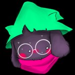 anthro black_body black_fur blush bodily_fluids clothing eyewear fur glasses hat headgear headwear male scarf solo sweat cappuchino deltarune undertale_(series) ralsei bovid caprine goat mammal 1:1 alpha_channel