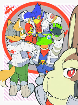 5_fingers anthro biped black_clothing black_fingerless_gloves black_gloves black_handwear blue_body blue_eyes blue_fur boots border bottomwear clothing crossed_arms fingerless_gloves fingers fluffy fluffy_tail footwear fur gloves green_body green_bottomwear green_clothing green_eyes green_fur green_pants group handwear jacket kerchief logo looking_at_viewer looking_back looking_back_at_viewer male neckerchief neckwear one_eye_closed pants pattern_background red_eyes red_kerchief red_neckerchief shoes simple_background smile smiling_at_viewer standing starfox_logo tail tan_body tan_fur teeth topwear white_border white_clothing white_jacket white_topwear wink winking_at_viewer superstaryoshi6 nintendo star_fox falco_lombardi fox_mccloud peppy_hare slippy_toad amphibian avian bird canid canine fox frog lagomorph leporid mammal rabbit red_fox true_fox 2025 3:4 digital_drawing_(artwork) digital_media_(artwork) flat_colors hi_res procreate_(artwork)