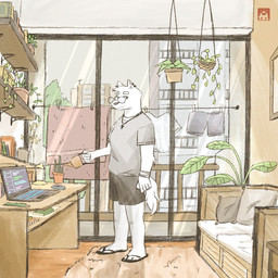 anthro bottomwear clothing computer container cross cross_necklace cup detailed_background electronics eyebrows eyewear flip_flops fluffy fluffy_tail footwear fur furniture glasses head_tuft holding_object jewelry laptop looking_at_viewer male mug necklace plant plant_pot pointy_ears potted_plant sandals shirt shoes shorts snout sofa solo tail thick_eyebrows topwear tuft wearing_glasses white_body white_fur wristband w0lfi unnamed_character canid canine mammal 1:1 digital_drawing_(artwork) digital_media_(artwork)