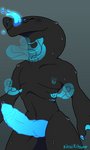 anthro avian_feet blue_tongue bodily_fluids claws erection feet genital_fluids genitals gills glowing glowing_genitalia glowing_tongue knot male membrane_(anatomy) nude open_mouth penis simple_background smoke solo sweat talons toes tongue tongue_out dignotion alien scalie 2021 3:5 digital_media_(artwork)