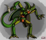 anthro exoskeleton green_body green_exoskeleton grey_background male orange_body simple_background solo tail amieestarlight dragon_ball dragon_ball_z cell_(dragon_ball) imperfect_cell arthropod bio-android_(dragon_ball) artist_name full-length_portrait hi_res portrait